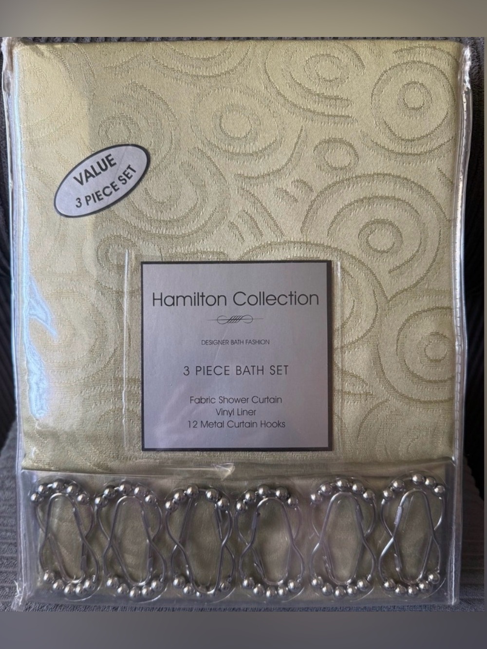 Hamilton Collection Elegant Green Shower Curtain Set Liner Hooks Green New